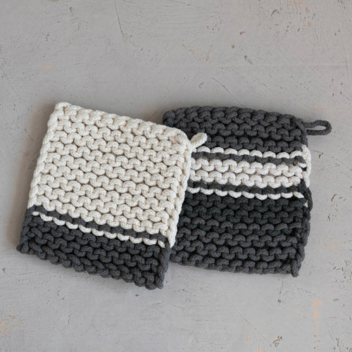 Charcoal & Cream Crocheted Pot Holders